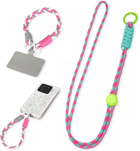 KAL-Pièces Cordon Telephone Portable, Chaîne À Boucle Pendentifs Pour Téléphones Portables, Tour De Cou Telephone, Collier Telephone Portable Avec Patch, Bracelet Telephone Pour Femmes Filles (H)