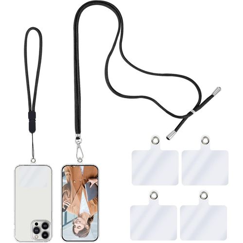 Tianyi-Lanière Universelle Pour Téléphone Portable, Cordon À Bandoulière Avec Sangle De Cou Réglable En Nylon, 1 Cordon Tour De Cou Pour Téléphone + 1 Sangle De Poignet + 4 Connecteurs(Noir)
