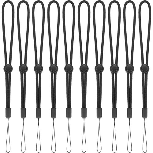 KAL-Lot De 10 Cordons De Poignet Réglables En Nylon Pour Téléphone Portable, Camara, Clés, Clé Usb, Portefeuille, Étiquette D'Identité, Mp3, Mp4, Noir