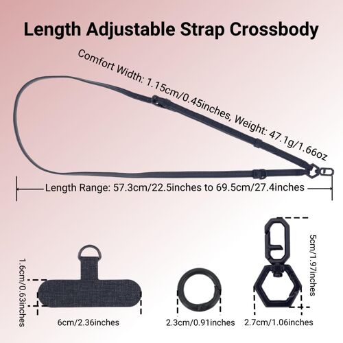 TIANYI-Cordon Telephone Portable, Remplacement de La Sangle de Sac Réglable Cuir pour iPhone/Samsung et Tous les Smartphones, Bandoulière Femmes Sac à Main à Bandoulière Longue Réglable - Noir
