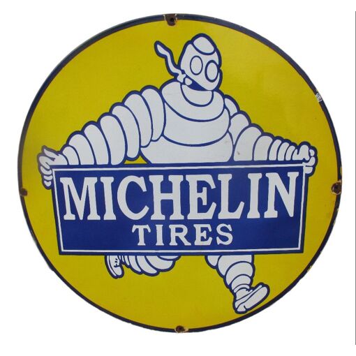 Plaque émaillée MICHELIN Vintage Garage - 20x30 Cm, Réédition, Bibendum
