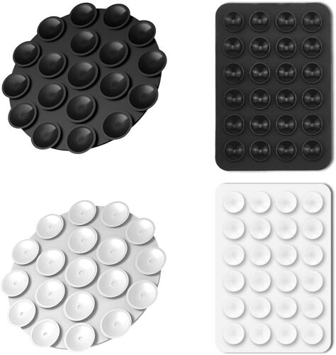 KAL-4 Pcs Ventouses Rondes Et Carrées En Silicone Pour Tous Les Modèles De Téléphone Support Mains Libres Pour Selfies Et Vidéos Noir Blanc