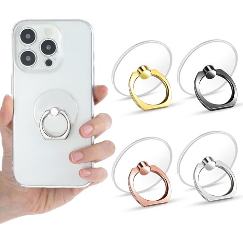 Lot De 4 Anneaux De Support De Téléphone Transparents Avec Boucle De Préhension Rotation À 360 Degrés - Bague De Support Pour Téléphone Portable Compatible Avec Différents Téléphones Portables(Q604)