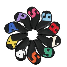 Lot De 10 Couvre-Têtes De Club De Golf En Fer 4-9, P, A, S, X Magictape, En Cuir Pu Noir, Avec Grands Chiffres Colorés