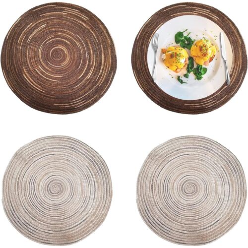 4 Pièces Sets De Table Rond En Coton, Table En Coton Rond Napperons Antidérapants Tressé Résistantes À La Chaleur, Pour Table À Manger, Bar, Salon (Couleur Café, Gris)