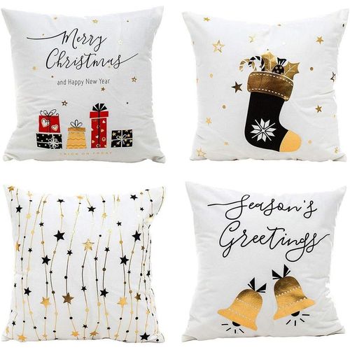 45 X 45 Cm¿Joyeux Noël Housses De Coussin Lot De 4 Coton Taie D'hiver D'or Estampage De Bas De Noël Cadeau Motif De Décoration Pour Canapé Chambre À Coucher À La Maison