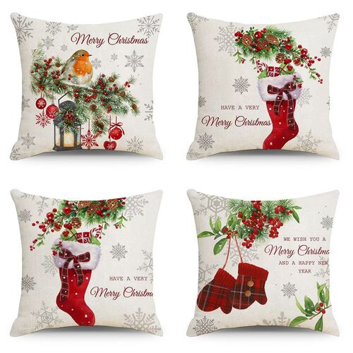 Noël housse de Coussin 45x45 Ensemble de 4 (Style 3)