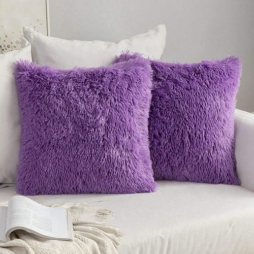 Cauc-Lot De 2 Housse Coussin De Canapé Fausse Fourrure Deluxe Decoration Canapé Maison Chambre Lit Super Doux Peluche Taie D'oreiller 45x45cm Violet
