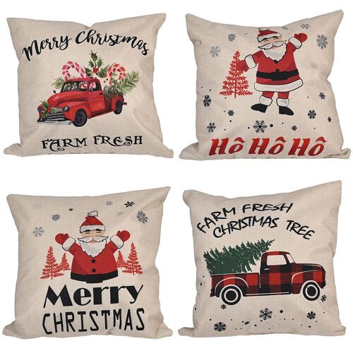 4pcs Noël Taies D'oreiller, De Coton Et De Lin, Des Housses De Coussin De Noël Oreiller Couvre Les Décorations De La Maison Housses De Coussin Pour La Maison De Noël, Décoration De Partie(B)