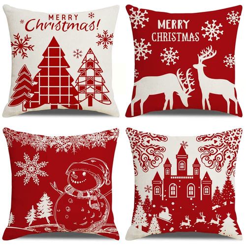 Ornement De Noël, De Noël Taie D'oreiller 4 Pièces, Rouge Buffalo Plaid Vacances De Noël Jeter Oreiller Housse Du Canapé Pour La Maison Salle De Séjour Chambre À Coucher Ornement Décoratif Oreiller