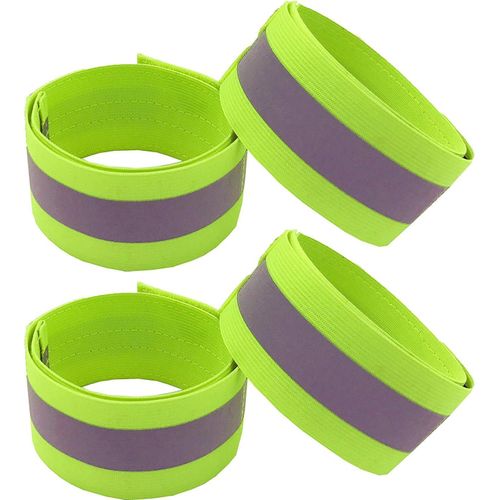 Lot De 4 Brassards De Sécurité Réfléchissants - Vélo De Course Pour Enfant Haute Visibilité - Élastique Scratch Fluo