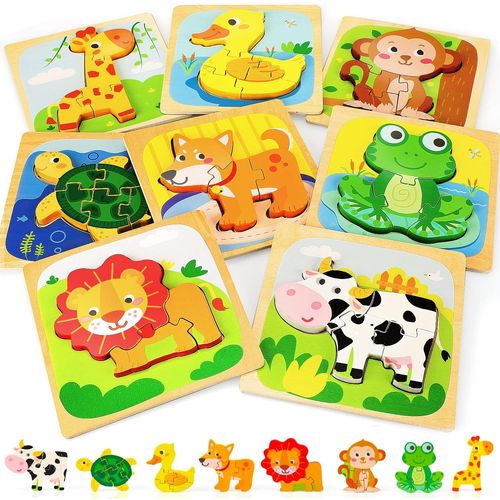 Les Jouets en bois de la Vie, des Puzzles pour les tout-petits de 1 à 3 Ans, Bébé Puzzle Enfants, Casse-tête, Jouets Montessori pour les Filles et les Garçons âgés de 1, 2, 3+, 8 Formes