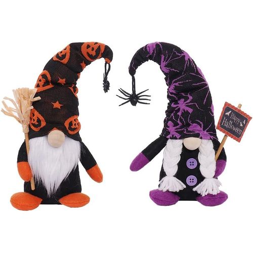 Lot de 2 poupées de chiffon d'Halloween - Fête d'Halloween, Fête, Maison, Table de feu, Décorations d'Halloween, Prenez un balai, Citrouille, Gnome, Poupée couple, Décor de poupée Rudolph