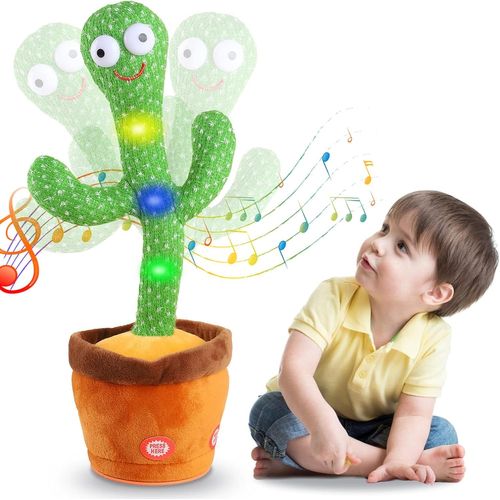 Cactus lumineux électronique en peluche avec 120 chansons en anglais pour bébés garçons et filles. Jouet intelligent qui danse et parle.