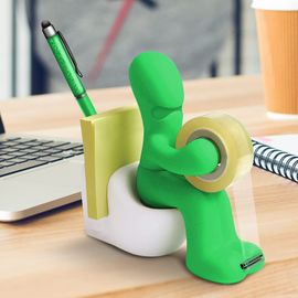 Fournitures De Bureau - Distributeur De Ruban Adhésif Amusant - Support D'accessoires De Bureau Amusant Et Cool Avec Rouleau De Ruban Adhésif, Trombones, Notes Autocollantes Et Stylo Inclus (Vert)