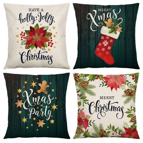 Taies D'oreiller De Noël 45 X 45 Cm, Lot De 4, Housses De Coussin Carrées En Lin, Motif Bonhomme En Pain D'épices, Pour Lit, Voiture, Maison, Canapé, Décoration De Noël