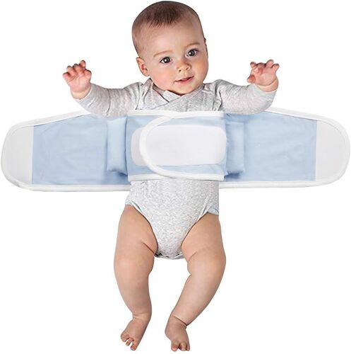 Ceinture Aide Coucher Bébé Couverture Enveloppante Double Couche Emmaillotage Nid D'ange Élastique Gigoteuse Scratch Pour Bébé 2-12 Mois Bleu
