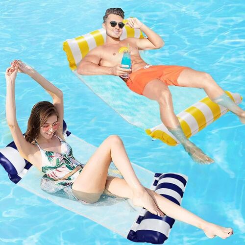 Hamac De Piscine, Lot De 2 Flottantes Hamac Lit Flottant Chaise Longue Gonflable 4 -En-1 Hamac Flottantes Pliable Portable Hamac Flotteur Ultraléger,Vert+Jaune