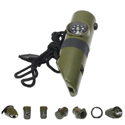 Lot De 2 Sifflets De Survie Verts 7 En 1, Boussole, Thermomètre, Lampe De Poche, Loupe, Outils Multifonctions, Accessoires De Randonnée En Plein Air