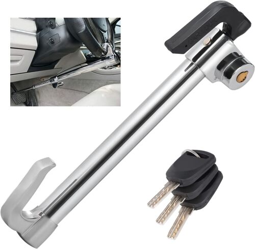 Verrouillage Du Volant De Voiture, Crochet Rétractable Pour Verrouillage Du Frein Et De L'embrayage, Verrouillage Universel Antivol Du Volant En Acier Inoxydable Avec 3 Clés Pour Auto Van Truck Suv