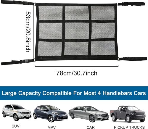 Filet De Rangement Pour Plafond De Voiture, 78 X 52,8 Cm, Intérieur En Maille Double Couche Réglable Pour Suv, Rangement Sur Le Toit De La Voiture, Sangle Réglable, Jouets, Articles Divers