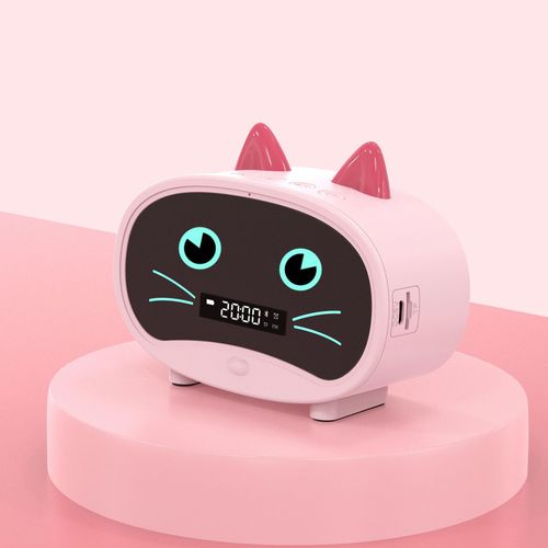 Réveil chat dessin animé rose double réveil, haut-parleur Bluetooth, appel mains libres