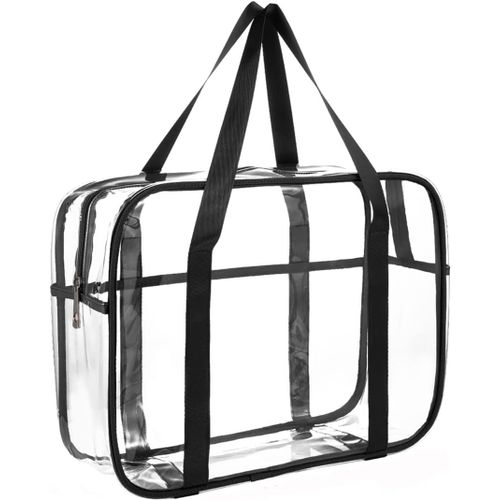 Grand Dégager Sac À Cosmétiques Transparent Trousses De Toilette Pvc Épais Sac Transparent Zippé Sac À Langer Sac De Plage (Noir)
