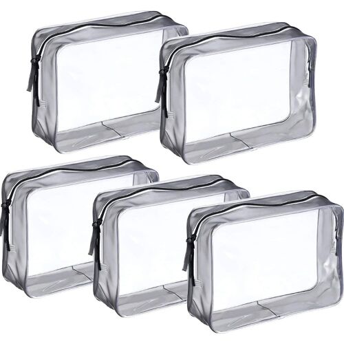 Sac Cosmétiques Transparent,Trousse Toilette Transparente 5 pièces Clair PVC Multifonction Sac Fermeture à Glissière pour Hommes et Femmes
