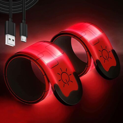 2 Pack de mise à Niveau a CONDUIT la Lumière Bracelet Rechargeable, 2 USB Réfléchissant la Lumière Jusqu'Bracelets, Bande Réfléchissante, immatérielle de Sécurité pour Enfants Femmes Hommes