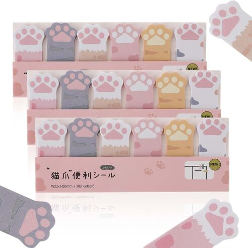 Kalanka-Lot De 360 Marque Pages Autocollants Animaux Mignons, 3 Paquets De Pattes De Chat Bloc Notes Notes Autocollantes Onglets Marqueurs De Page Drapeaux Index Marque Pages Pour L'école De Bureau.