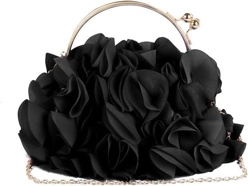 Pochettes à fleurs noires pour femmes, sacs de soirée en satin à fleurs, sacs à main de fête, de bal