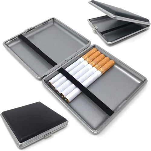 Étui à cigarettes compact en cuir pour 20 cigarettes filtre Noir