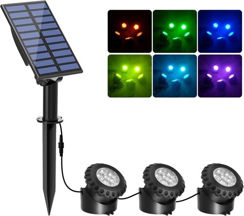 Gothicana By Emplampes Solaires De Bassin Led Submersible Solaire 2 Modes Lumière Submersible Réglable,6 Couleurs, Étanchéité Ip68,Marche/Arrêt Automatique, Lampes Solaires Pour Étang,Jardin¿3 En 1¿