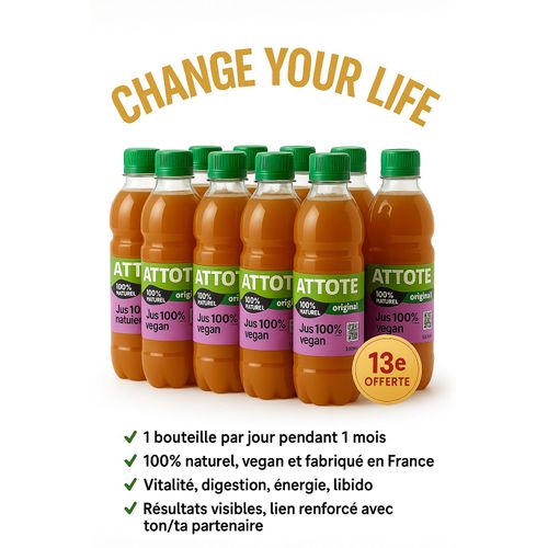 Attote Original - Pack 13 (12+1 Offerte) - Aphrodisiaque Naturel Vegan - Energisant Sans Sucre - Sans Additifs - Made In France
