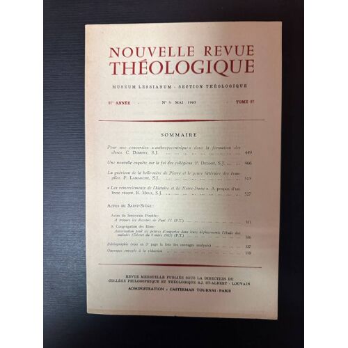 Nouvelle Revue Théologique 97e Année N°5 Tome 87