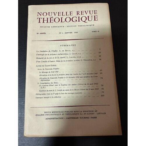 Nouvelle Revue Théologique 95e Année N°1 Tome 85