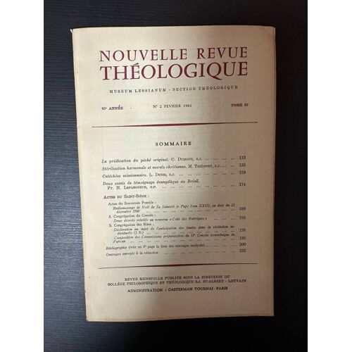 Nouvelle Revue Théologique 93e Année N°2 Tome 83