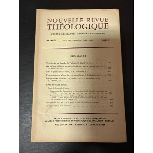 Nouvelle Revue Théologique 92e Année N°8 Tome 82