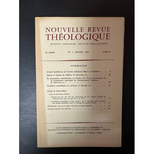 Nouvelle Revue Théologique 90e Année N°1 Tome 80