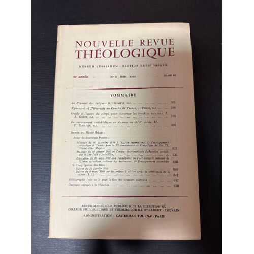 Nouvelle Revue Théologique 92e Année N°6 Tome 82