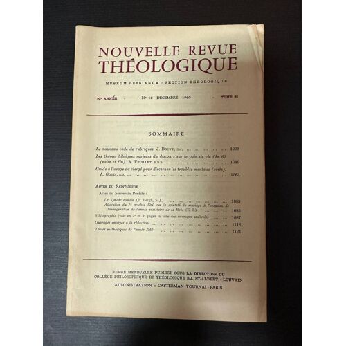 Nouvelle Revue Théologique 92e Année N°10 Tome 82