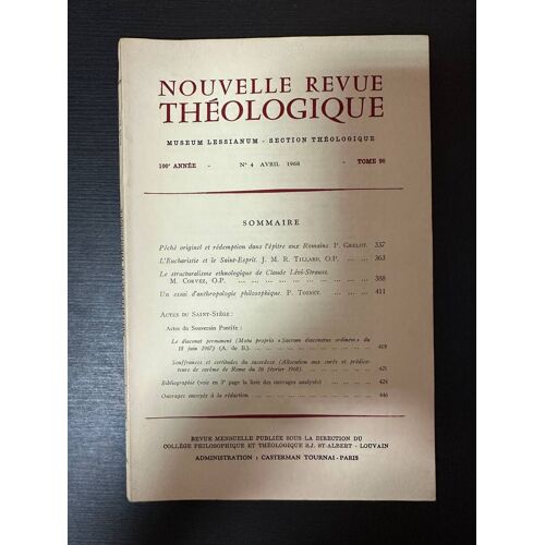 Nouvelle Revue Théologique 100e Annee N° Tome 90