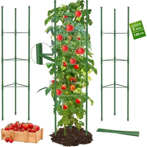MYMULIKE Tuteur Tomate 130 cm, 3 Pièces, Support Plantes Grimpantes, Roses, Tomates, Concombres, Légumes et Fleurs.