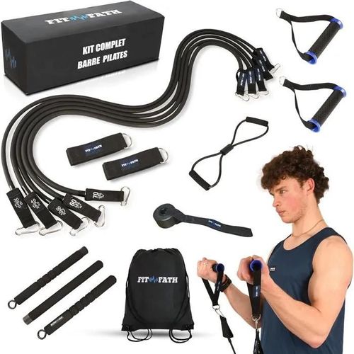 Barre Élastique Fit-Fath Musculation 13-120kg - Pilates, Fitness, Rééducation - Kit Complet Avec Élastiques Résistance.