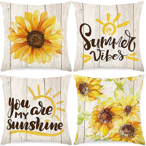 Housses De Coussin D'automne 18"" X 18"" Lot De 4 Taies D'oreiller De Décoration Extérieure Tournesol D'automne Housse De Coussin En Lin Tournesol Pour Thanksgiving, Canapé Et Décoration Intérieure