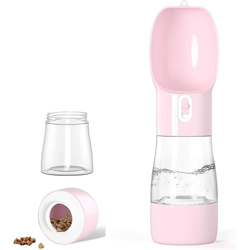 Voyage Chien Bouteille D'eau, Portable Pet Bouteille D'eau (Rose), De L'eau Et Distributeur De Nourriture Pour La Marche, Les Voyages, La Randonnée, Multifonctionnel Chien Et Chat, Bol