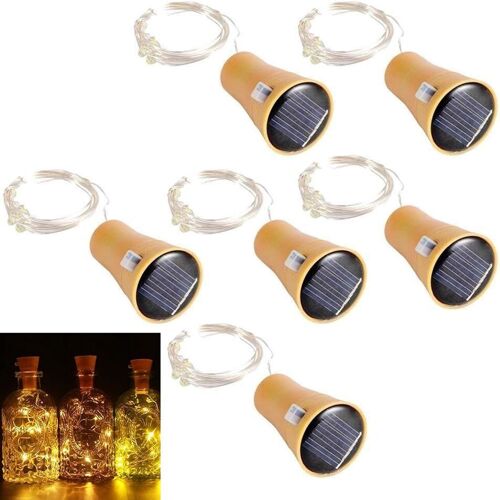 TIANYI-Lot de 6 Guirlandes Lumineuses LED Solaire Bouchon de la Bouteille 1m 10 LEDs Fil de Cuivre Lumière Décorative pour DIY Bouteille/Bar/Guinguette/Chambre/Mariage/Noël/Fête - Blanc Chaud