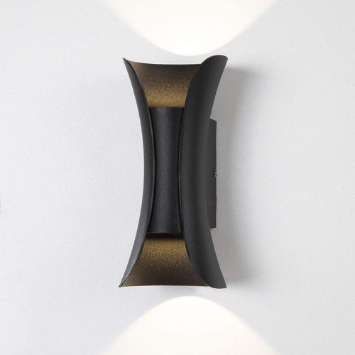 Applique Murale Intérieure/Extérieure, Métal, Lumière Chaude 6 W, Noire, H 15 Cm