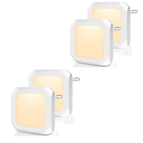 Veilleuse Avec Capteur Crépusculaire, 4 Pièces, Luminosité Réglable En Continu, Très Bien Pour Chambre D'enfant, Escalier, Chambre, Cuisine, Lampe D'orientation, Blanc Chaud