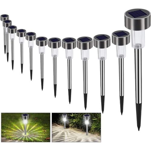 Lot De 12 Lampes Solaires D'extérieur Pour Jardin, Étanches, Sans Fil, Led, Décoration, Blanc Froid, Éclairage Solaire D'extérieur Pour Allées, Pelouse, Rechargeables Automatiquement